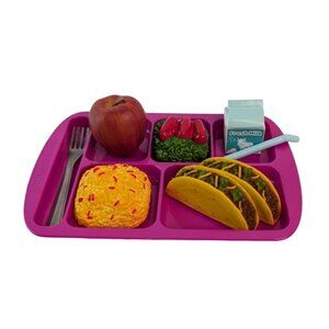 American Girl School Hot Lunch Set Pink Tray Tacos Milk Fork Rice Salad Apple‎
